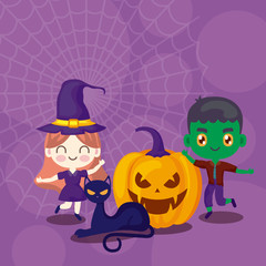 cute children disguised with icons halloween