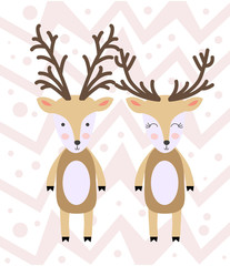 Cartoon Deer family. Brightly colored childish animals. Cute animals. Template for Greeting Invitations, Planners
