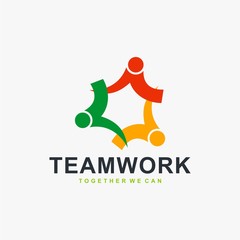 Teamwork logo design vector. People rounded illustration symbol. Humanity care vector icon. Full colors logo design.