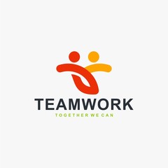 Teamwork logo design vector. People rounded illustration symbol. Humanity care vector icon. Full colors logo design.