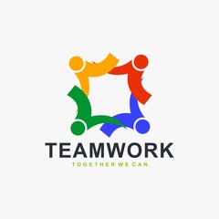 Teamwork logo design vector. People rounded illustration symbol. Humanity care vector icon. Full colors logo design.
