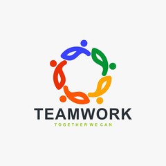 Teamwork logo design vector. People rounded illustration symbol. Humanity care vector icon. Full colors logo design.
