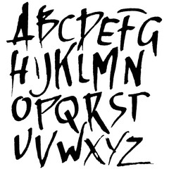 Hand drawn dry brush font. Modern brush lettering. Grunge style alphabet. Vector illustration.