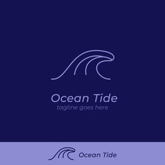 big ocean tide wave logo icon symbol vector with round big line drawing style of nature surfing wave