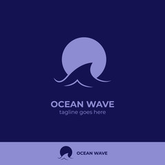 Obraz na płótnie Canvas Blue night sea tide ocean wave logo icon symbol with midnight moon silhouette icon symbol illustration vector