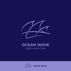 Blue ocean wave logo icon vector signature monoline symbol with sharp edge style