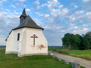 Fototapeta na wymiar The chapel of Try-au-Chene, also called chapel of Notre-Dame de Hault, rural chapel located in Bousval, village on the Belgian town of Genappe.