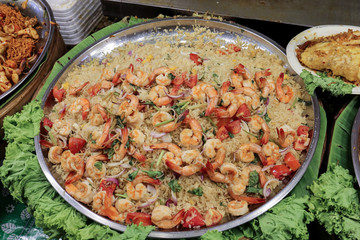Thai style shrimp prawn fried rice  at street side food stall