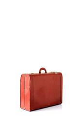 Travel leather suitcase on a white