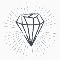 Grunge Diamond icon isolated on white background. Jewelry symbol. Gem stone.