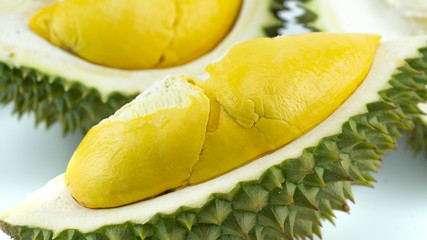 Durian, the most famous fruit. Whole and ripped