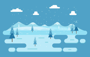 Winter Scene Snow Landscape with Pine Trees Mountain Simple Illustration