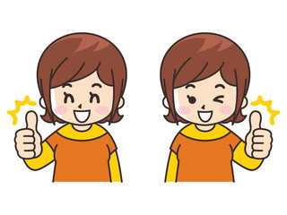 サムズアップする若い女性