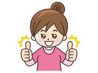 サムズアップする若い女性