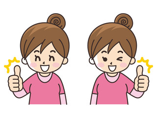 サムズアップする若い女性