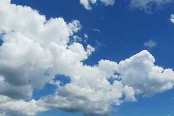 Blue sky with white fluffy clouds, natural background