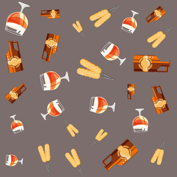 bottles beers and sausages broaster oktoberfest pattern
