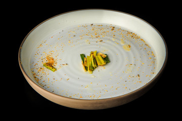 healthy green bamboo slices finely decorated with assorted herbs