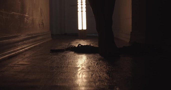 Sexy Feet Walking in Dark Hallway