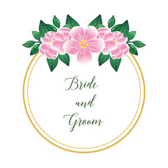 Pattern card of bride and groom, with abstract pink flower frame. Vector