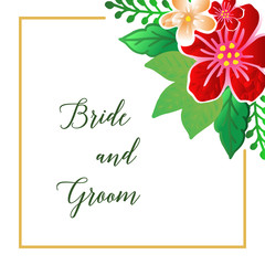Wallpaper colorful flower frame, for beautiful wedding card bride and groom. Vector