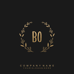 letter BO surrounded by beautiful and elegant flowers and leaves. Wedding monogram logo template.