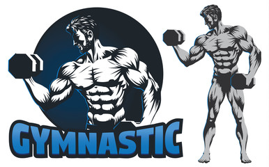 Male Bodybuilder Full Body with Dumbbell Illustration Logo