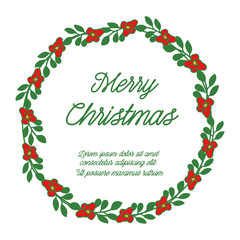 Lettering greeting card merry christmas, with artwork of green leafy flower frame. Vector