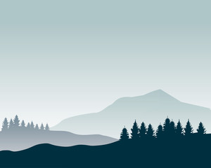 Nature landscape silhouette vector illustration. Mountain wallpaper vector. Pine trees silhouette