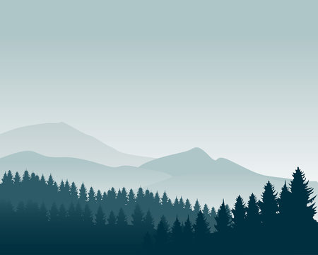 Nature landscape silhouette vector illustration. Mountain wallpaper vector. Pine trees silhouette © Muhamad