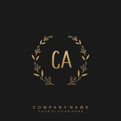letter CA surrounded by beautiful and elegant flowers and leaves. Wedding monogram logo template.
