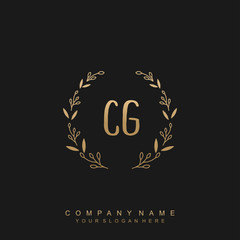 letter CG surrounded by beautiful and elegant flowers and leaves. Wedding monogram logo template.