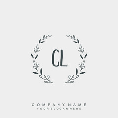 letter CL surrounded by beautiful and elegant flowers and leaves. Wedding monogram logo template.