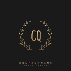 letter CQ surrounded by beautiful and elegant flowers and leaves. Wedding monogram logo template.
