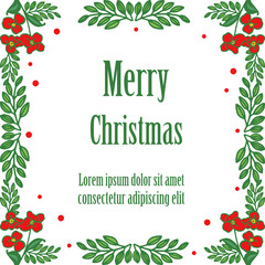 Text card merry christmas with ornate element of green leafy flower frame. Vector