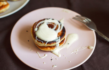 Homemade fresh pancakes with condensed milk for Breakfast