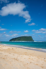 Nu'utele island in the distance on Lalomanu beach, Samoa