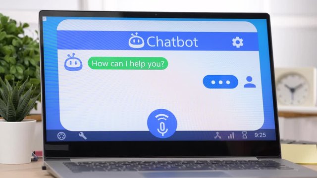 Chatbot online help chat on a laptop computer.