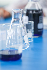 Glass ware in laboratory.Laboratory equipment concept.Scientific glassware for chemical experiment.	