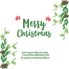 Space for text, vintage invitation card of merry christmas, with sketch of green leaf flower frame. Vector