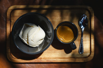 Affogato or ice cream serving with coffee