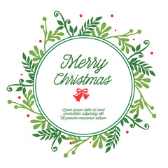 Banner design of merry christmas, with decor green leaves flower frame. Vector