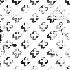Grunge abstract pattern with cross element. Square black and white backdrop.