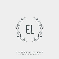letter EL surrounded by beautiful and elegant flowers and leaves. Wedding monogram logo template.