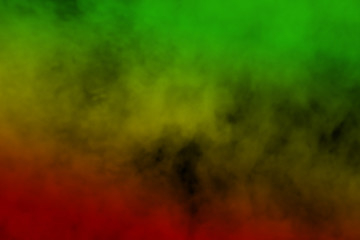 abstract background smoke curves and wave reggae colors green, yellow, red colored in flag of...