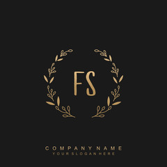 letter FS surrounded by beautiful and elegant flowers and leaves. Wedding monogram logo template.