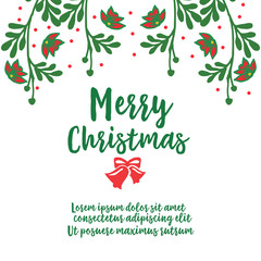 Obraz premium Greeting card design of merry christmas, with pattern of leaf wreath frame. Vector