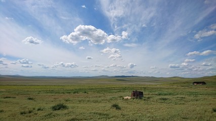 Blue sky on the way to Karakorum in Mongolia