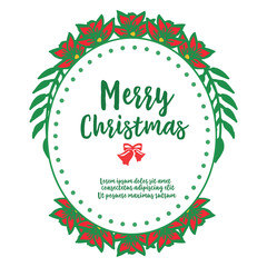 Space for text, merry christmas design, with handdrawn sketch of green leaves and flower frame. Vector