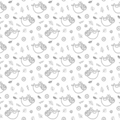 Cute Sloth Seamless Pattern, Cartoon Hand Drawn Animal Doodles Vector Illustration Background
